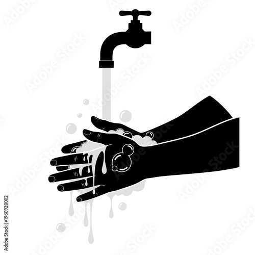 Hand under a water faucet.