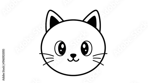 Cartoon cat head illustration in black and white style for various design projects