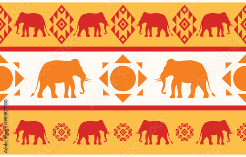 Seamless elephant pattern vector in simple cartoon style, ideal for kids fabric, nursery wallpaper, souvenir design, and textile prints. drew this by myself, It's not AI generate