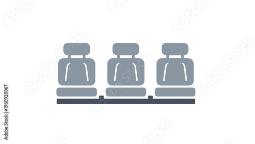 Three gray car seats in a row isolated on a white background design element