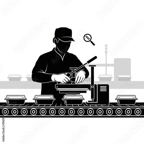 Man working on food production line.