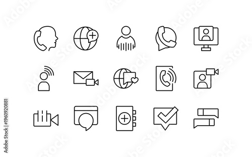 Contact and Communication editable stroke icon set