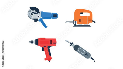 Four common types of power tools displayed in a visually appealing manner