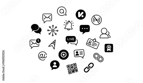 Modern contact information icon set vector with web communication and business card symbols in mixed style isolated on white background