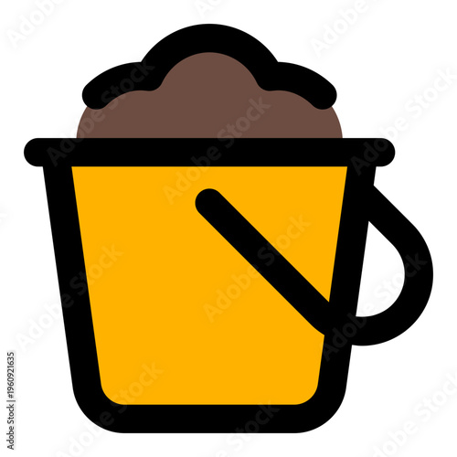 Sand Bucket Filled Line Icon Vector, Bold Outline Summer Travel and Vacation Symbol for Holiday, Beach, and Adventure Concept