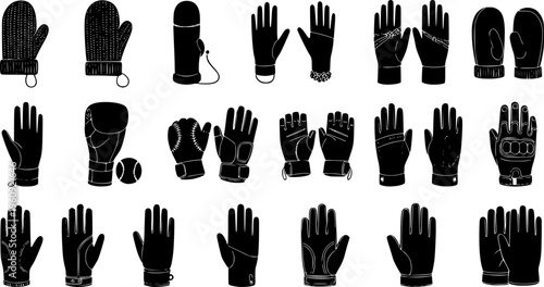 Comprehensive Gloves and Mittens Icon Set - Winter Apparel and Sports Handwear Vector Collection