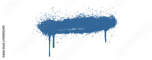 Bold Blue Spray Paint Brush Stroke on White Background with Authentic Aerosol Splatter and Drip Detail.