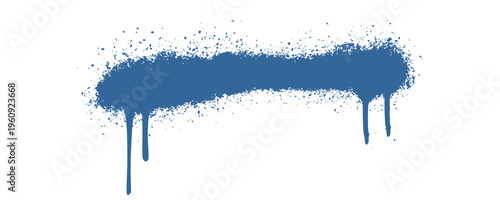Horizontal Blue Aerosol Spray Paint Brush Line with Realistic Drips and Gritty Graffiti Vandal Aesthetic.