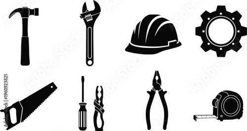 Construction and industrial tools icon set