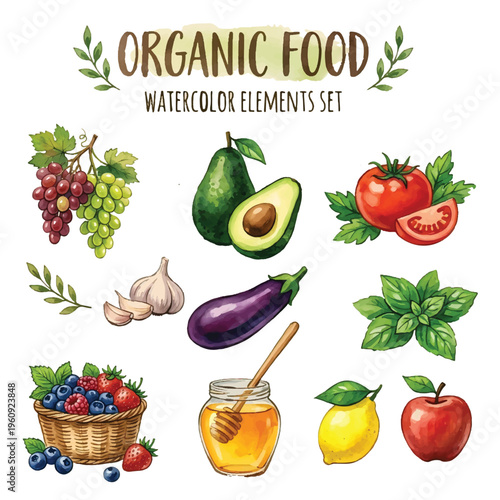 Fresh colorful assortment of vegetables and fruits isolated on white background