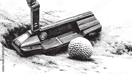 Close-up vector illustration of a golf club and a golf ball. This vector illustration can be used in any size you like for advertising, logos, and other work.