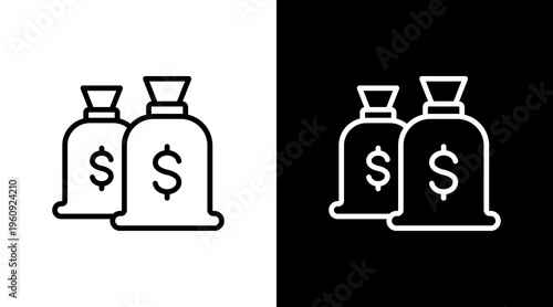 Money Bag White Icon Set Design