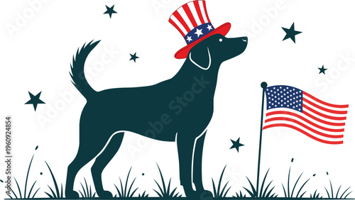 Patriotic dog celebrating independence day with american flag