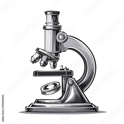Vintage microscope with multiple lenses and stage for scientific research and discovery