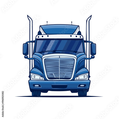 Blue Semi-Truck Front View Illustration