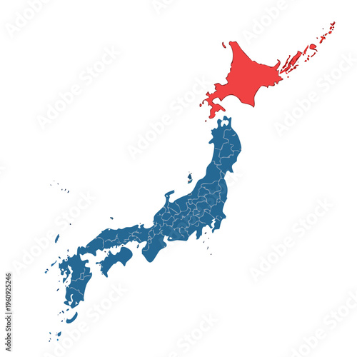 Map of Japan highlighting Hokkaido and its administrative divisions