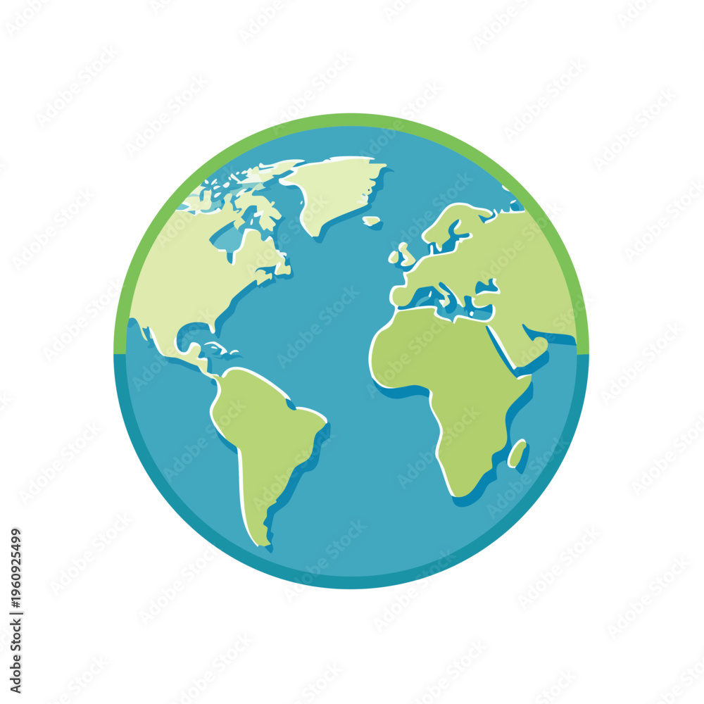 Fototapeta premium Stylized Earth globe showing continents and oceans with a green and blue color scheme