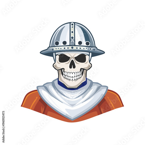 Skeleton Warrior in Medieval Armor with Fierce Expression and Metal Helmet