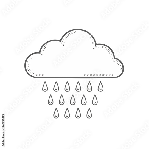 Simple Stylized Cloud Releasing Raindrops Downward Precipitation