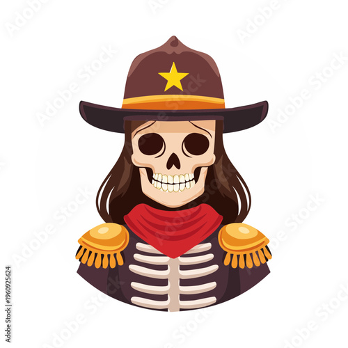 Skeleton Cowboy Character Illustration in a Circle Emblem