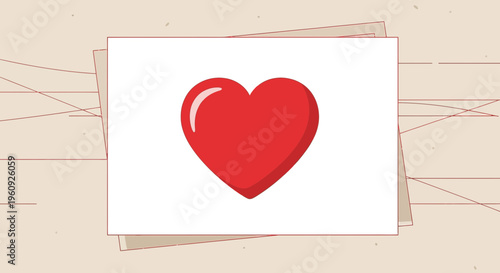 Red Heart Icon on White Paper, Love Symbol Graphic, Valentines Day Concept