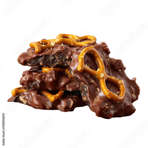 Chocolate Pretzel Cluster Stack: A delightful stack of crunchy pretzels generously coated in rich, dark chocolate, forming tempting clusters perfect for a sweet and salty treat.