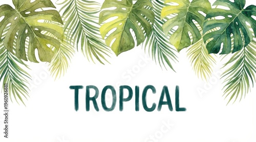 Tropical Foliage and Green Leaves Creating a Vibrant Background with Text on White Canvas