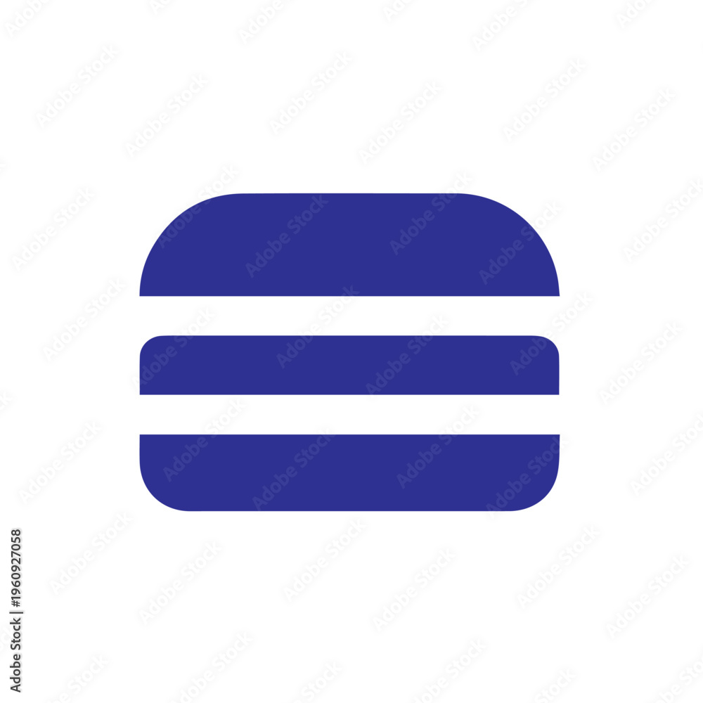 Fototapeta premium Deep blue abstract icon featuring stacked horizontal shapes provides a professional and clean visual marker for technology or corporate food services.