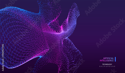 Psychology ai banner. Technology concept with chaotic particles dots. Big data futuristic background. Artificial Intelligence science vector design.