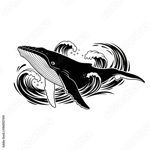 Large Whale Swimming in Ocean Water.