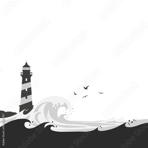 Lighthouse standing tall on rocky shore.