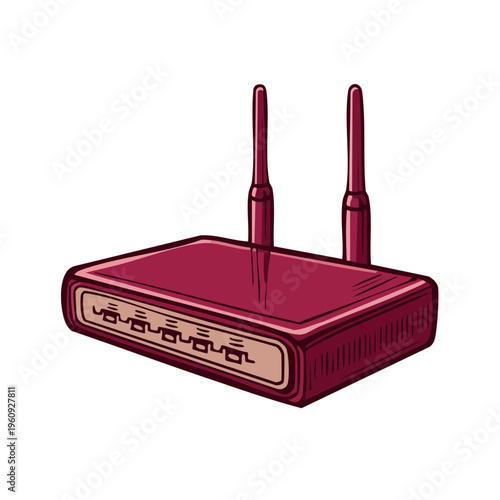 Modern wireless router with two antennas communicating data wirelessly for home or office network connectivity