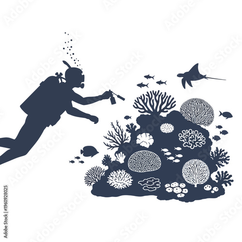 Scuba Diver Exploring Coral Reef Underwater.