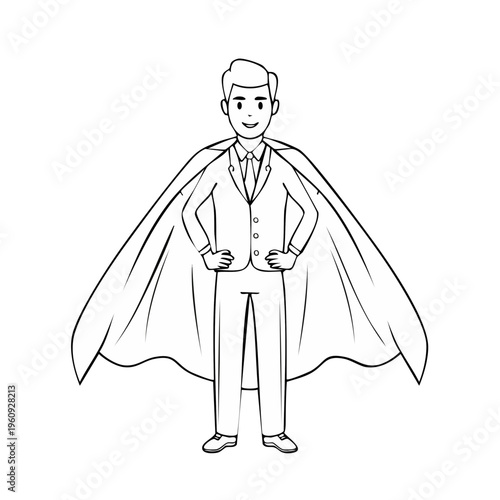 Superhero businessman with cape standing confidently
