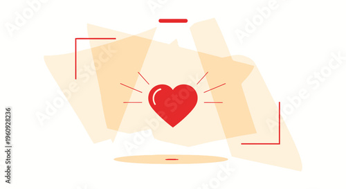 Red Heart Icon in Camera Focus Frame - Love Symbol, Valentine's Day, Romance