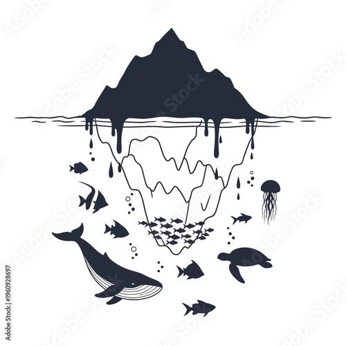 Whale and school of fish underwater.