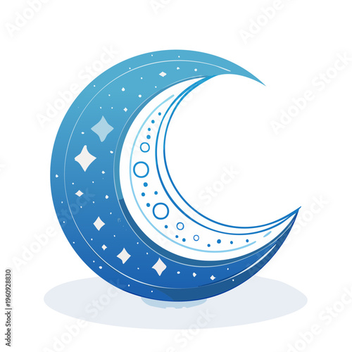 Whimsical Crescent Moon with Stars and Celestial Patterns