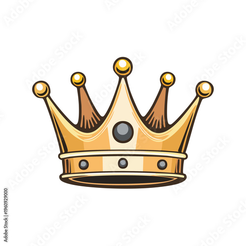 Golden crown with ornate points and dark gemstone centerpiece