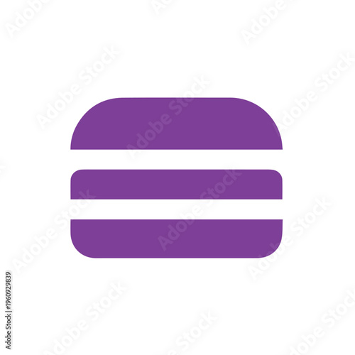 Purple simplified hamburger sandwich icon with clean white stripes represents fast food ordering or a menu function graphic.