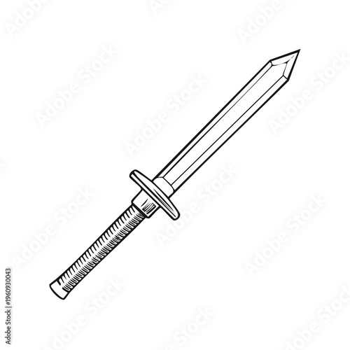 Black and White Illustration of a Classic Sword with Ornate Handle