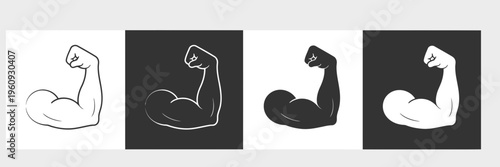 Muscle Arm Strength Flexing Biceps Silhouette Icon Set Minimal Fitness Vector