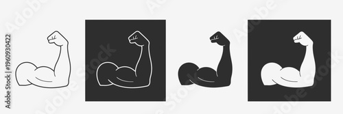 Muscle Arm Strength Flexing Biceps Silhouette Icon Set Minimal Fitness Vector