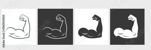 Muscle Arm Strength Flexing Biceps Silhouette Icon Set Minimal Fitness Vector