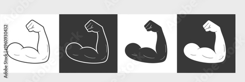 Muscle Arm Strength Flexing Biceps Silhouette Icon Set Minimal Fitness Vector