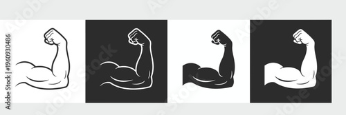 Muscle Arm Strength Flexing Biceps Silhouette Icon Set Minimal Fitness Vector
