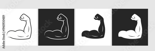 Muscle Arm Strength Flexing Biceps Silhouette Icon Set Minimal Fitness Vector