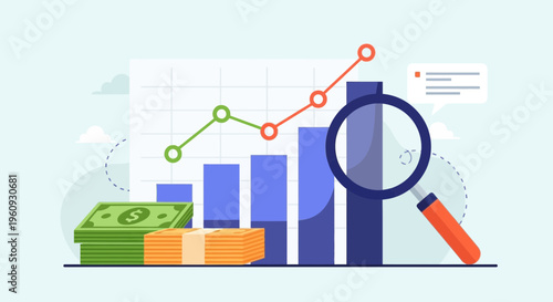 Business Growth Chart with Upward Arrow Profit Increase Analytics Vector Illustration