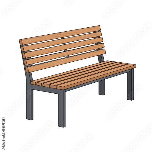 Modern Wooden Bench with Metal Frame.