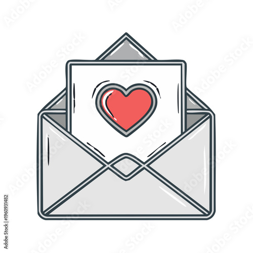 Open Envelope with Red Heart Illustration on Paper