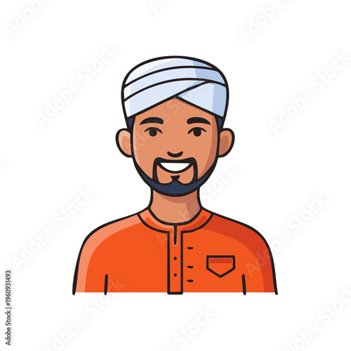 Man wearing a turban and traditional clothing with a beard and smiling illustration